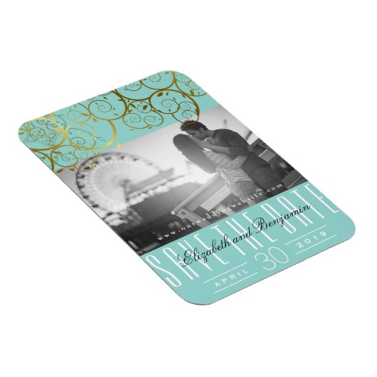 Magnet Flexible Élégant Chic Spirales Dorées Enregistrer La Date P (Côté Droit)