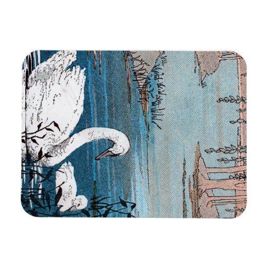 Magnet Flexible Elégant Cygne Blanc Avec Bébé (Horizontal)