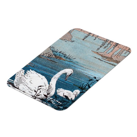 Magnet Flexible Elégant Cygne Blanc Avec Bébé (Côté Gauche)