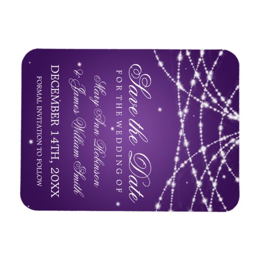 Magnet Flexible Élégant Enregistrer La Date Sparkling String Purpl (Horizontal)