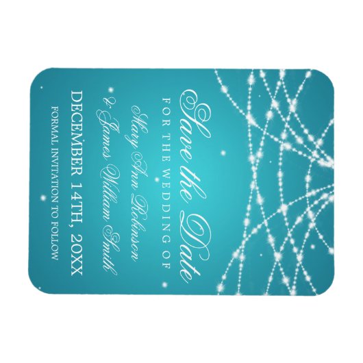 Magnet Flexible Élégant Enregistrer La Date Sparkling String Turqu (Horizontal)