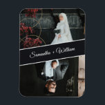 Magnet Flexible Élégant Et Moderne Personnalisé 2 Mariage Photo<br><div class="desc">Célébrez l'amour avec cet élégant aimant de mariage personnalisé avec deux photos personnalisées de la mariée et du marié avec leurs noms présentés dans une bannière élégante en diagonale. Un design moderne et intemporel, parfait pour les faveurs de mariage, sauver les dates, ou comme un cadeau de conservation pour la...</div>