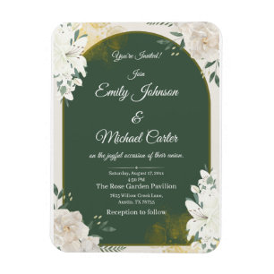 Magnet Flexible Élégant Faire-part de mariage Botanique Vert & Or