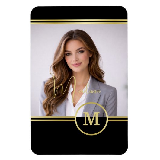 Magnet Flexible Elegant Gold Signature Monogram with Photo (Vertical)
