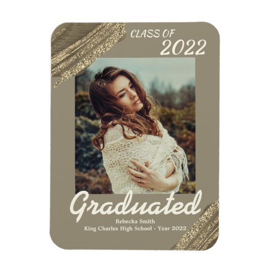 Magnet Flexible Élégant Gold Sparkling Photo Graduation (Vertical)