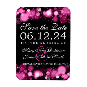 Magnet Flexible Élégant Hiver Enregistrer La Date Lumière Rose