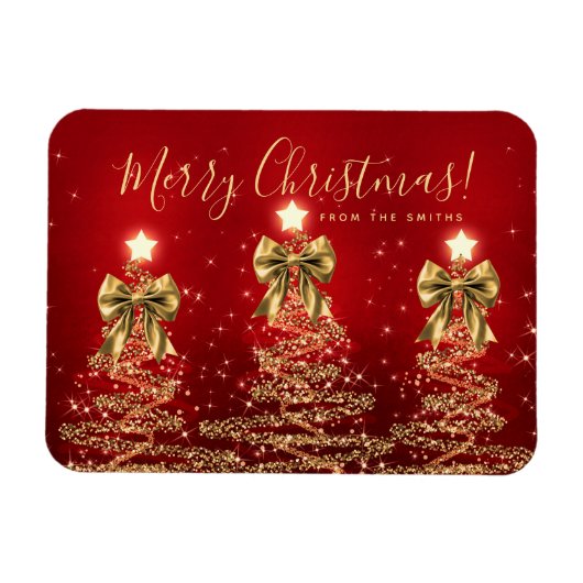 Magnet Flexible Elegant Holiday Gold Red Christmas Trees Greeting (Horizontal)