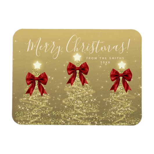 Magnet Flexible Elegant Holiday Gold Red Christmas Trees + Year (Horizontal)