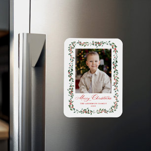Magnet Flexible Elegant Holly Berries et verdure photo de vacances