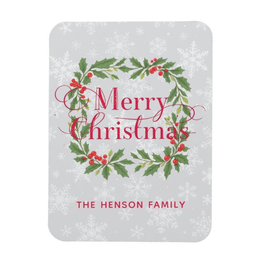 Magnet Flexible Elegant Holly Wreath Merry Christmas  (Vertical)