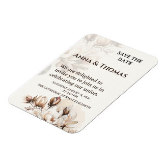 Magnet Flexible Élégant Magnolia Beige Enregistrer La Carte Date