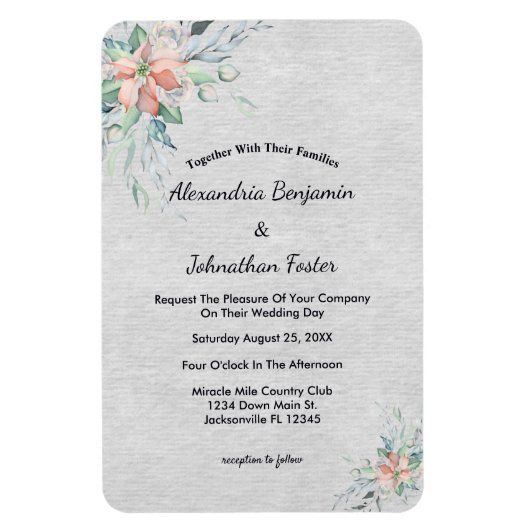 Magnet Flexible Élégant Mariage de bouquet de fleurs rose (Vertical)