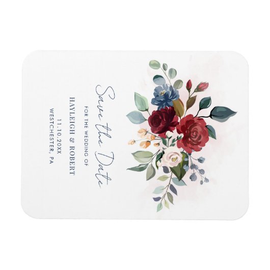 Magnet Flexible Élégant mariage floral script Enregistrer la date (Horizontal)