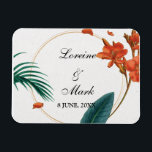 Magnet Flexible Élégant Mariage floral tropical<br><div class="desc">Le design présente un design floral tropical magnifique et vibrant qui respire l'élégance et le raffinement. La végétation luxuriante et les fleurs vibrantes sont une parfaite représentation de la beauté et du charme d'un mariage tropical. La typographie élégante et la disposition élégante complètent le design floral tropical, créant un design...</div>