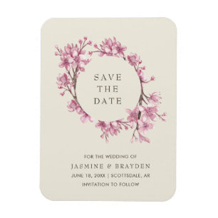 Magnet Flexible Élégant mariage rose floral Enregistrer la date