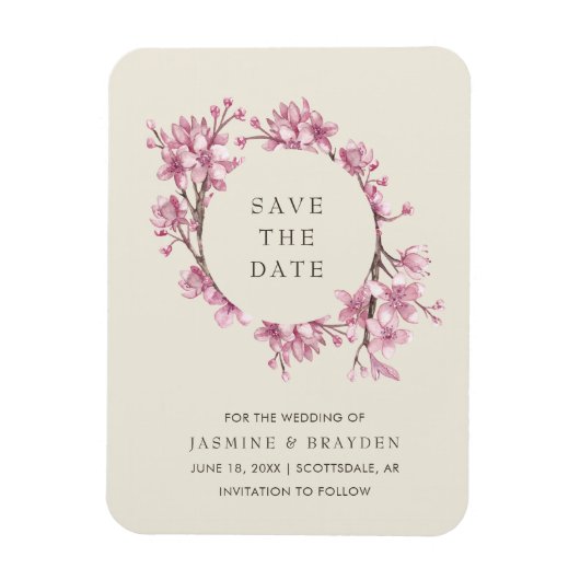 Magnet Flexible Élégant mariage rose floral Enregistrer la date (Vertical)