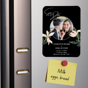 Magnet Flexible Elégant Moderne Floral Photo Mariage Enregistrer L