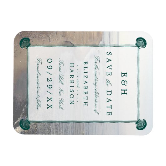 Magnet Flexible Élégant Monogramme, Turquoise Scallop Beach Enregi (Horizontal)