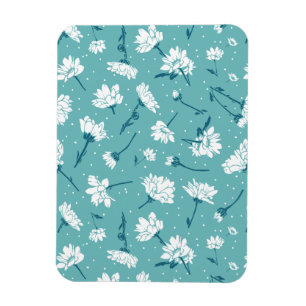 Magnet Flexible Élégant motif floral - Botanique Turquoise et blan