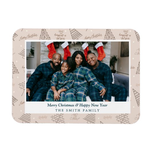 Magnet Flexible Élégant Noël rose pâle avec photo (Horizontal)