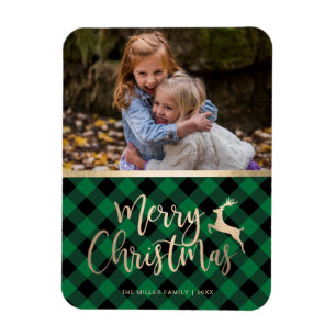 Magnet Flexible Elégant or Joyeux Noël Plaid Photo personnalisée