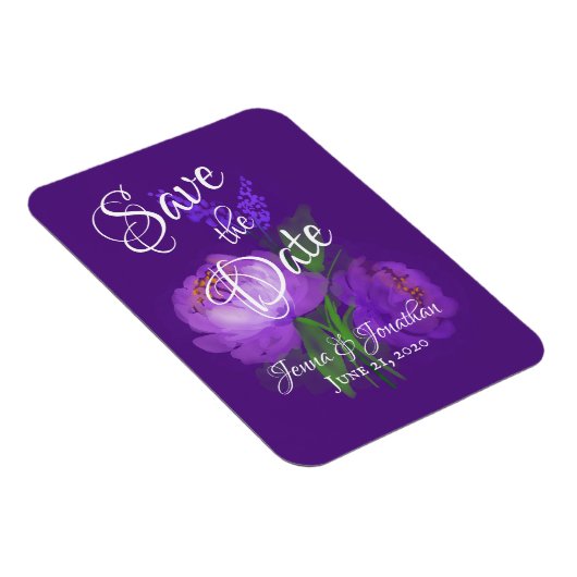 Magnet Flexible Élégant Purple Floral Script Mariage Enregistrer l (Côté Droit)