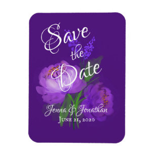 Magnet Flexible Élégant Purple Floral Script Mariage Enregistrer l