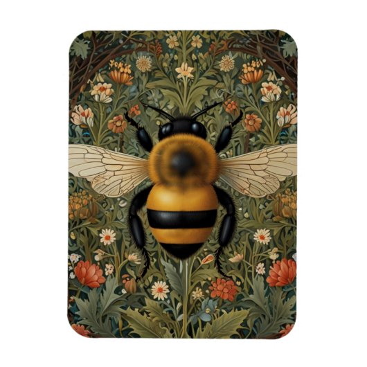 Magnet Flexible Elégant rétro bumblebee boho botanique floral art (Vertical)