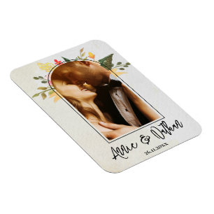 Magnet Flexible Élégant Romantique Arc Floral Script Photo Mariage