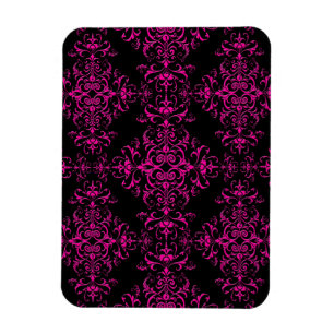 Magnet Flexible Élégant rose chaud et noir de style victorien dama