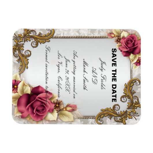 Magnet Flexible Élégant Roses Rouges Enregistrer l'aimant Date (Horizontal)