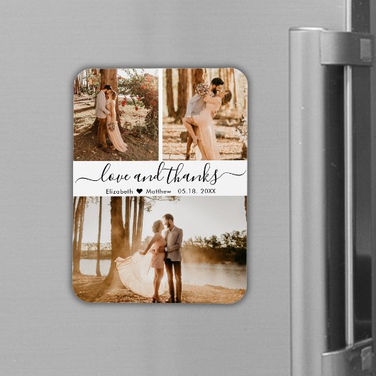 Magnet Flexible Élégant Script 3 Photo Collage Mariage Merci M