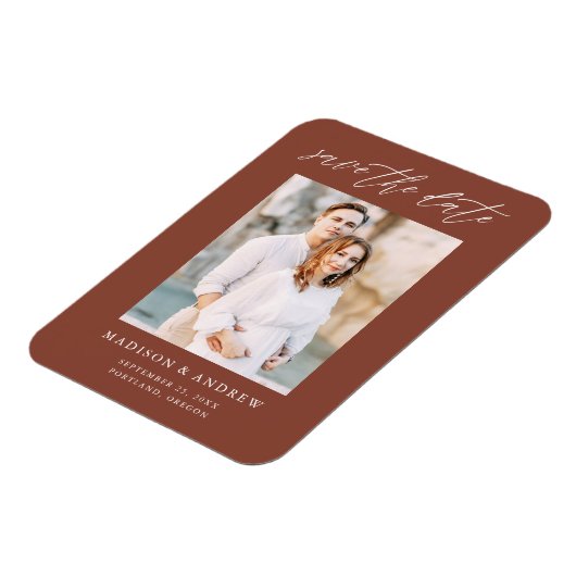 Magnet Flexible Élégant Script Brown Photo Enregistrer La Date (Côté Gauche)