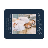 Magnet Flexible Élégant Script Marine Photo Faire Part de Date de (Horizontal)