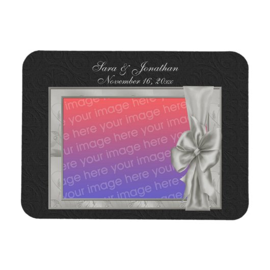 Magnet Flexible Elegant Silver Photo Frame Personalized Wedding  (Horizontal)