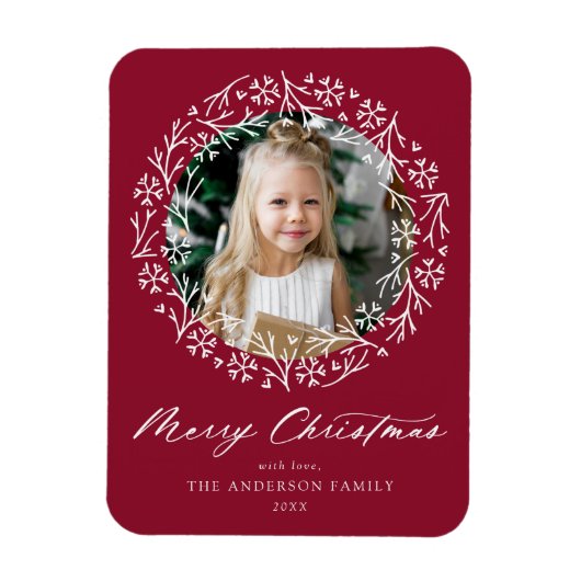 Magnet Flexible Élégant Snowflake Wreath Cranberry Photo (Vertical)