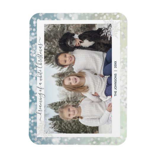 Magnet Flexible Elegant White Christmas Snowflake Crystal Bokeh (Vertical)