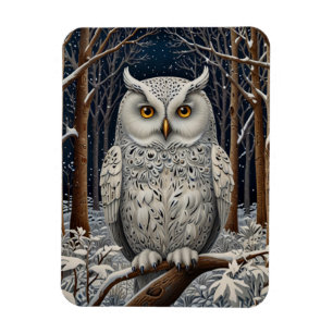 Magnet Flexible Élégante forêt d'hiver de chouette blanche boho