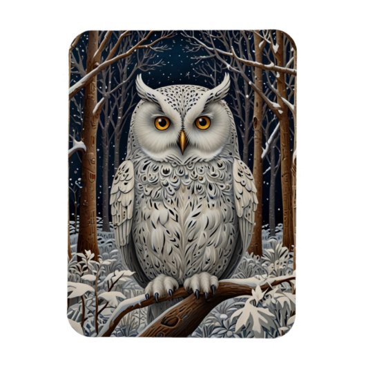 Magnet Flexible Élégante forêt d'hiver de chouette blanche boho (Vertical)