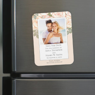 Magnet Flexible Élégante Photo de Mariage Fleurie pour Annoncer la