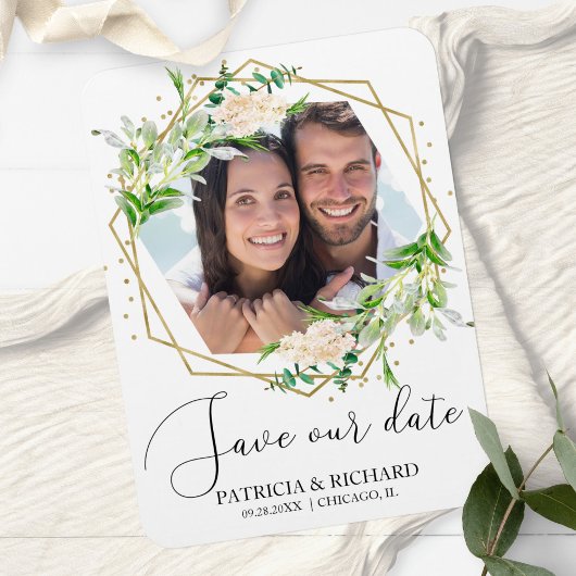 Magnet Flexible Elégante verdure photo mariage Enregistrer la date
