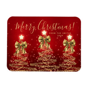 Magnet Flexible Élégantes fêtes d'or Arbres de Noël rouges + Année