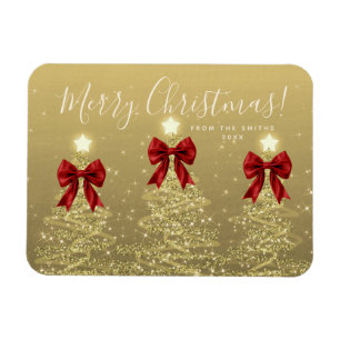 Magnet Flexible Élégantes fêtes d'or Arbres de Noël rouges + Année