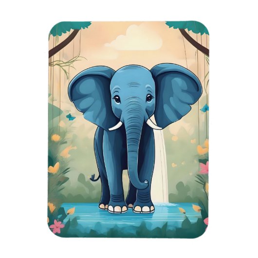 Magnet Flexible Eléphant Bébé Bleu Whimsical, (Vertical)