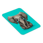 Magnet Flexible Eléphant mignon bébé avec lunettes de lecture bleu (Côté Droit)