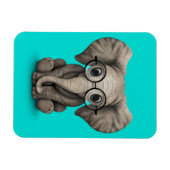 Magnet Flexible Eléphant mignon bébé avec lunettes de lecture bleu (Horizontal)