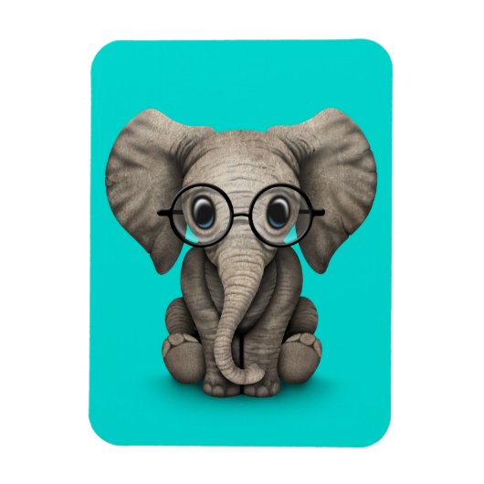 Magnet Flexible Eléphant mignon bébé avec lunettes de lecture bleu (Vertical)