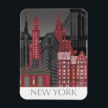 Magnet Flexible Élévations de New York par nuit - Rouge<br><div class="desc">"New York Elevations by Night Red" par Fab Funky. Vous pourrez admirer des points de repère populaires de New York la nuit dans des tons rouges et gris.</div>