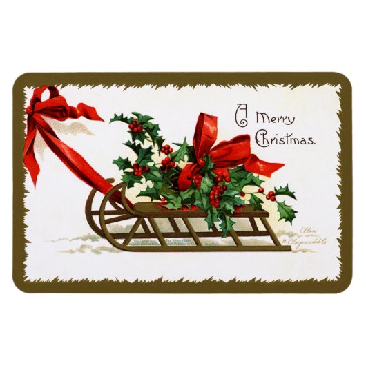 Magnet Flexible Ellen H. Clapsaddle : Sledge avec Holly (Horizontal)