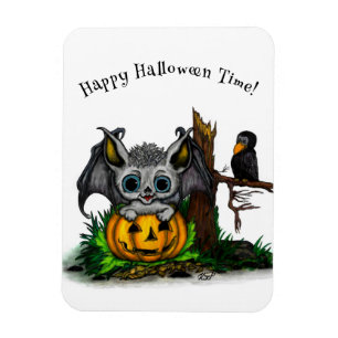 Magnet Flexible En attente d'Halloween, Bat mignonne et Corbeau